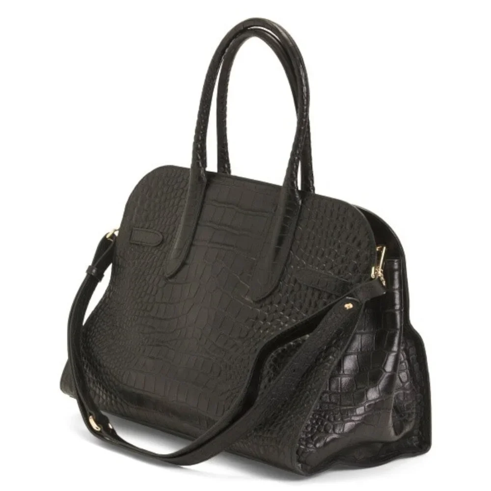 CLAUDIA Made In Italy Leather Croc Annalou Satchel